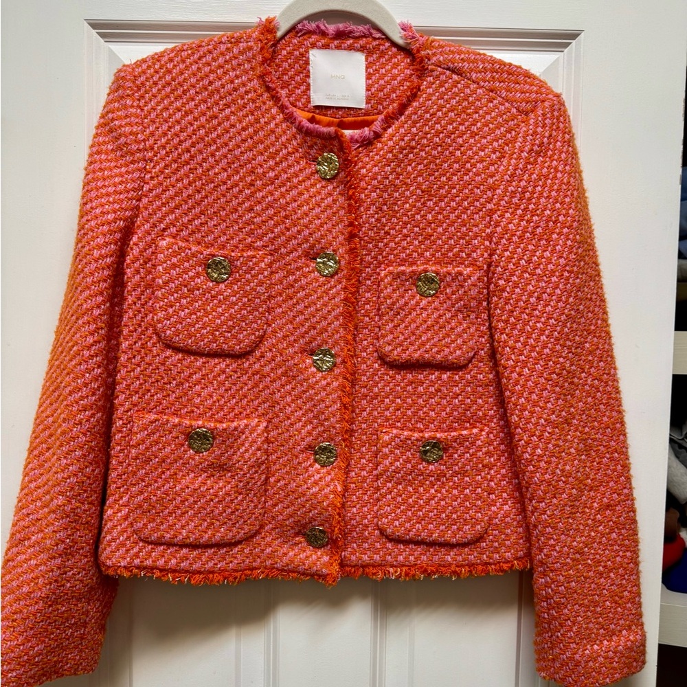 Mango Coral & Pink Tweed Lady Jacket